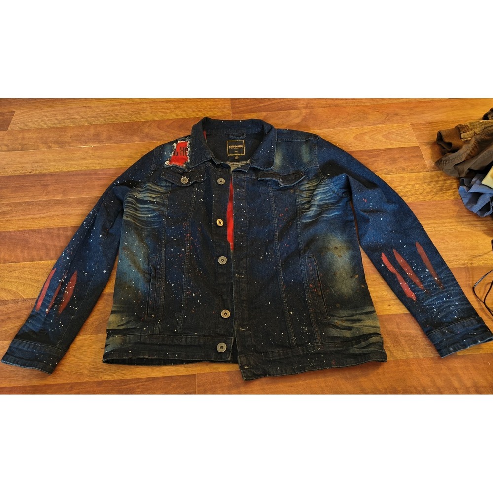 Jewel House Mens Denim Jacket Frosted With Pain Splatter 3x Plus